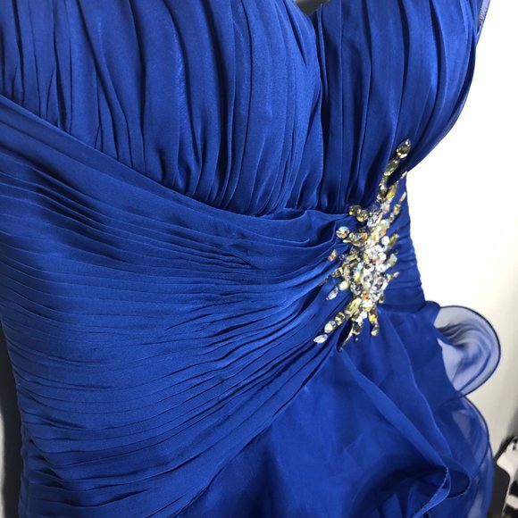 Girl’s Ruched Strapless Royal Blue Gown, May Queen Couture - Picture 3 of 9